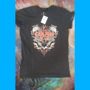 Johnny Cash Flames Guns T-shirt Black NWT